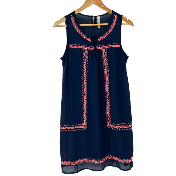 Jesse & J Navy Blue Geometric Dress Medium Sleeveless Knee Length - Picture 9 of 10